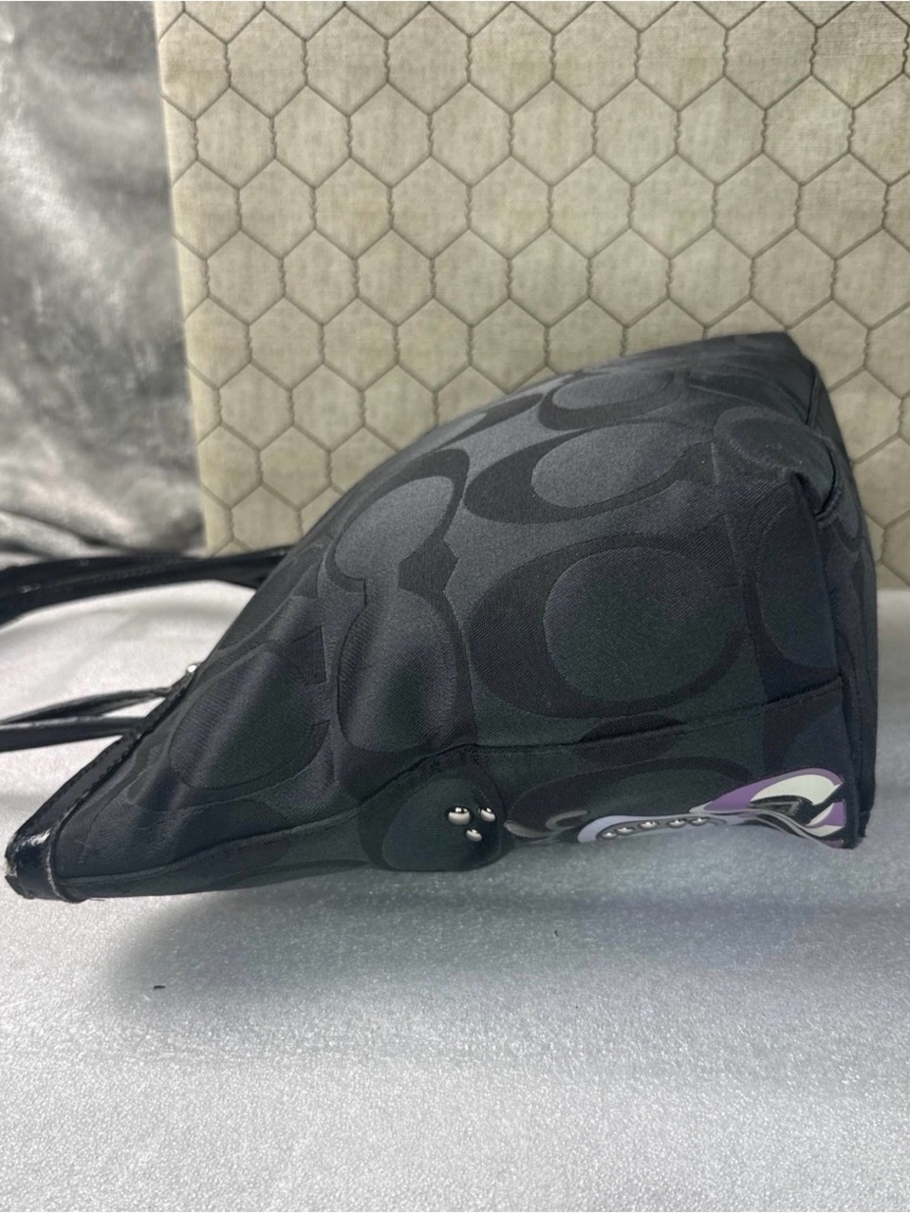 Coach Black Tote with Purple and Lavender Graphic Accents - Picture 4 of 10
